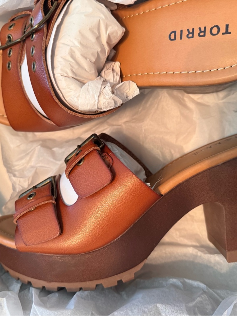 torrid Brown Leather Buckle Clog Mules